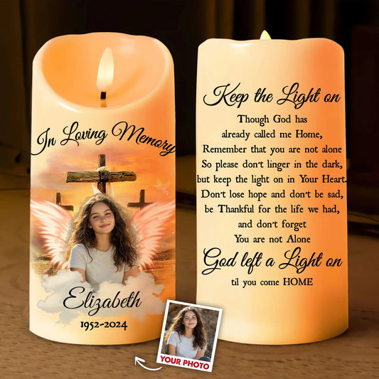 Custom Photo Memorial Keep The Light On - Personalized Memorial Led Candle