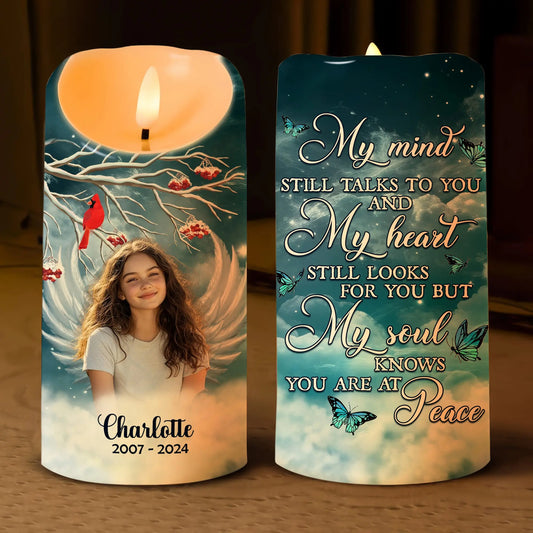 Custom Photo Memorial My Mind Still Talks To You - Personalized Memorial Led Candle