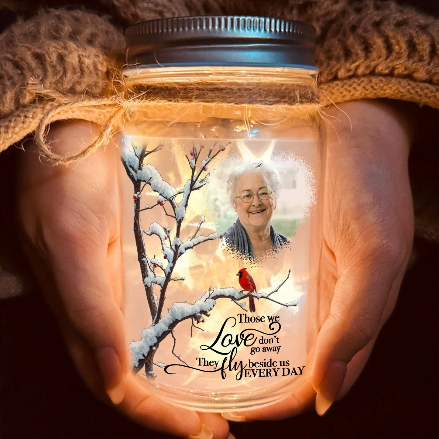 Custom Photo Memorial Those We Love Don't Go Away - Personalized Memorial Mason Jar Light