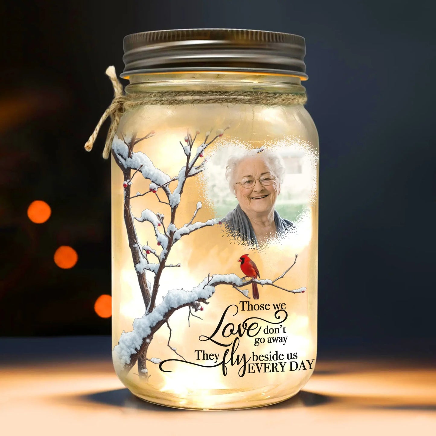 Custom Photo Memorial Those We Love Don't Go Away - Personalized Memorial Mason Jar Light