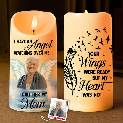 Custom Photo Memorial, I Have An Angel Watching Over Me - Personalized Memorial Led Candle