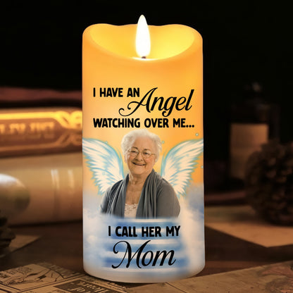 Custom Photo Memorial, I Have An Angel Watching Over Me - Personalized Memorial Led Candle