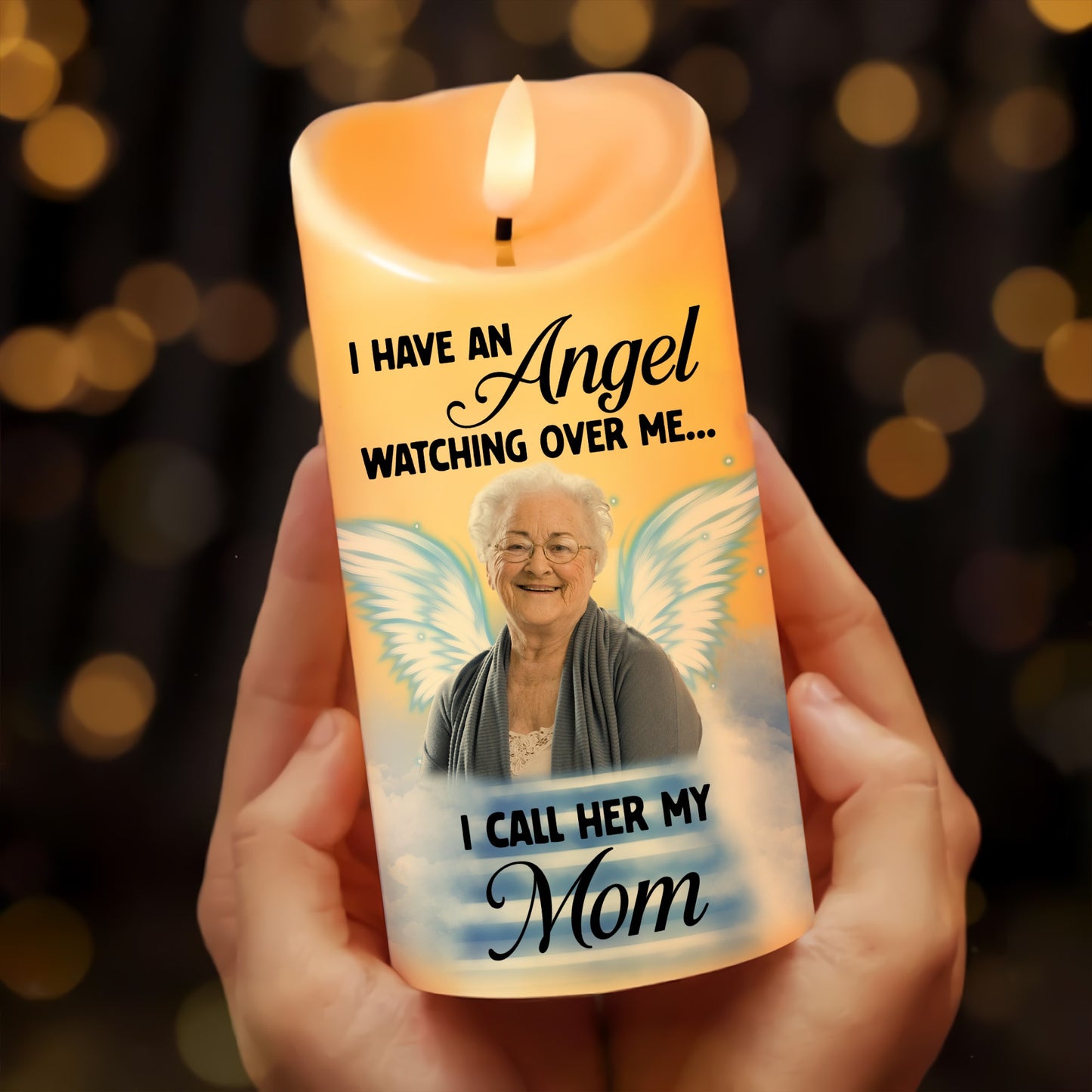 Custom Photo Memorial, I Have An Angel Watching Over Me - Personalized Memorial Led Candle