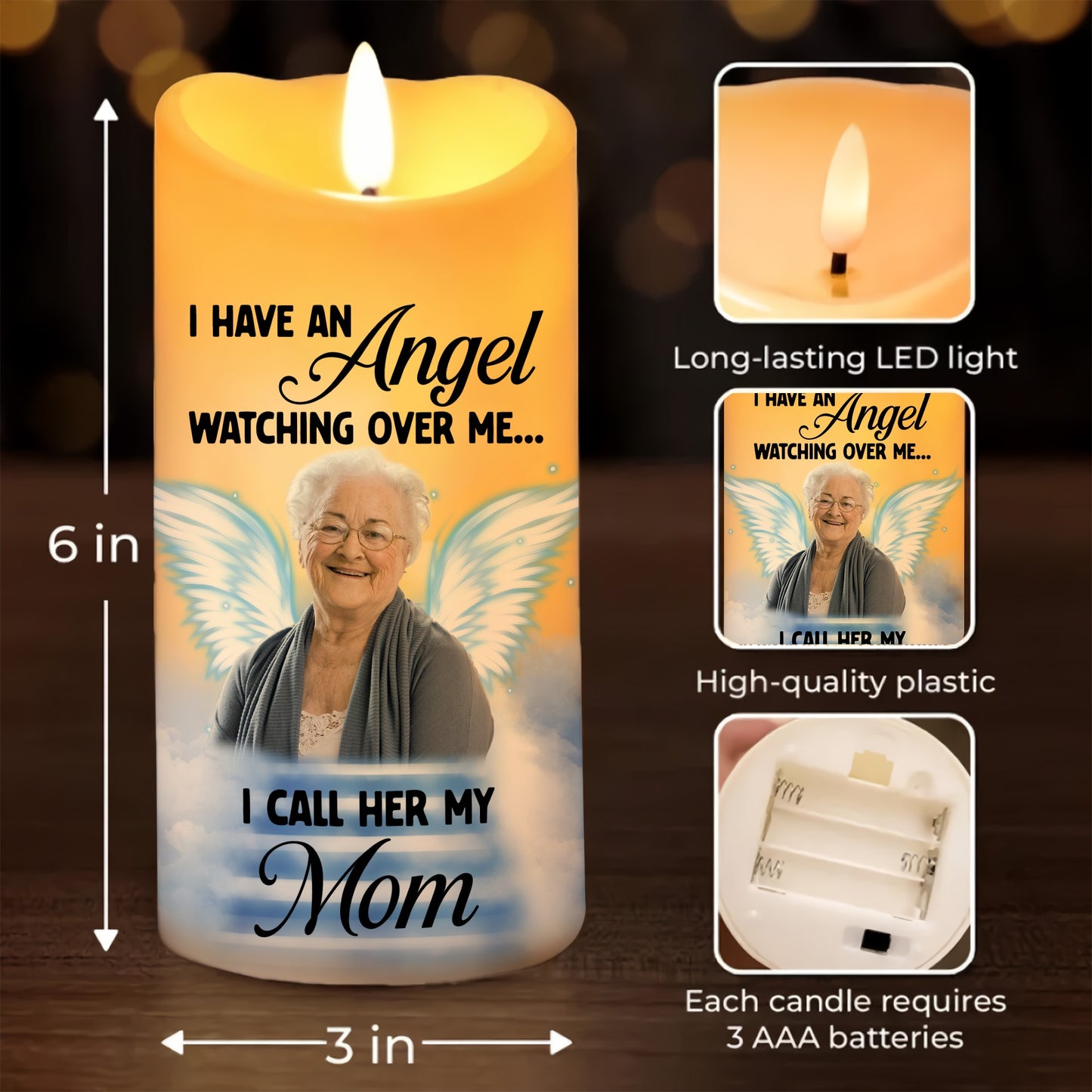 Custom Photo Memorial, I Have An Angel Watching Over Me - Personalized Memorial Led Candle