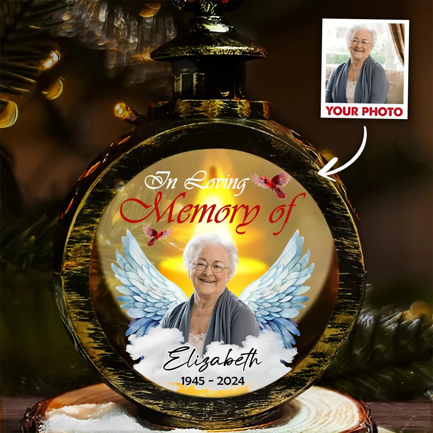 Custom Photo Memorial, In Loving Memory Christmas - Personalized Candlelight Lantern Ornament