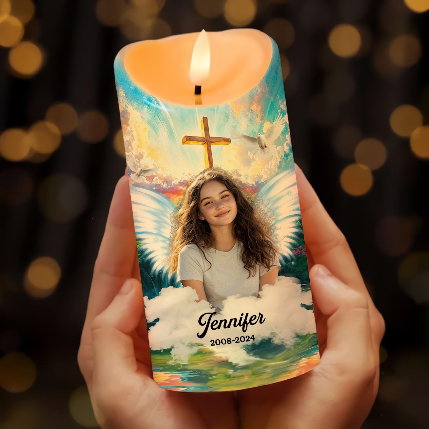 Custom Photo Memorial, Your Wings Were Ready But My Heart Was Not - Personalized Memorial Led Candle