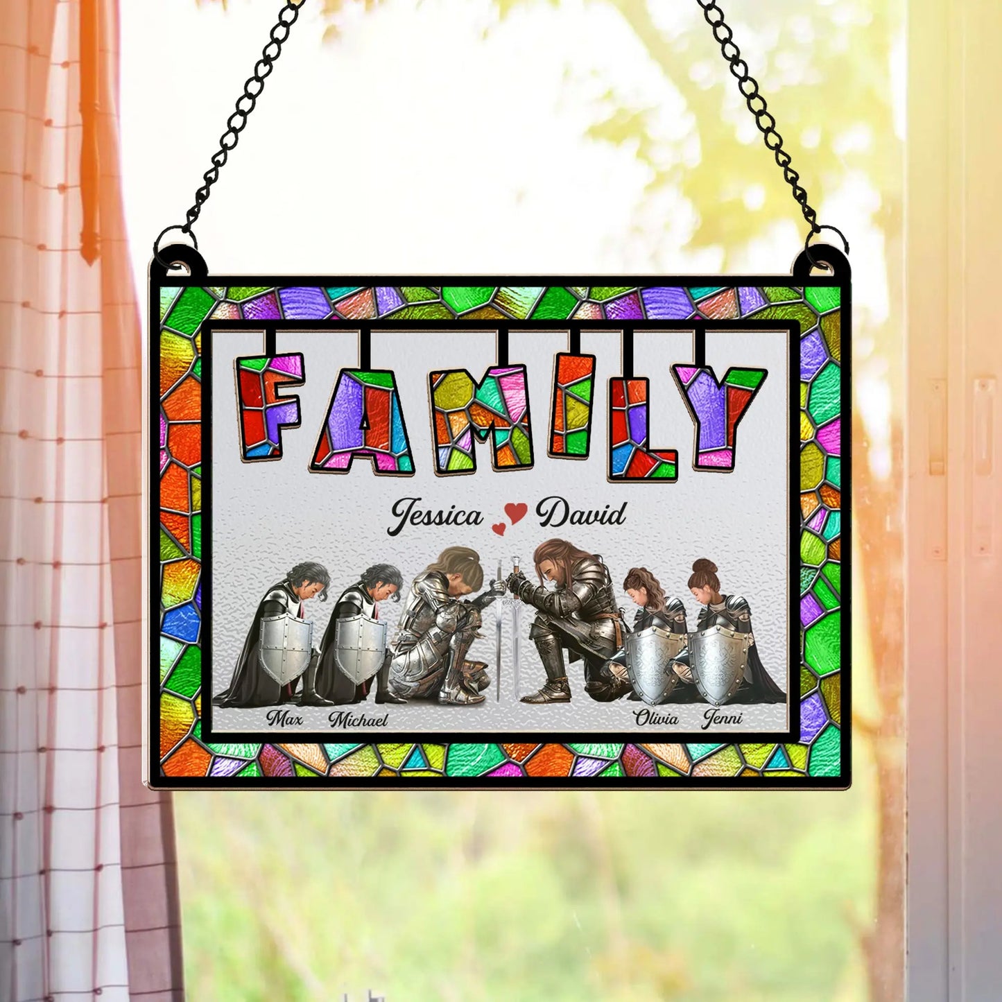 Custom The Family Warrior Of God - Personalized Christian Family Hanging Suncatcher Ornament