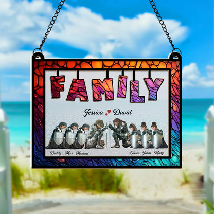 Custom The Family Warrior Of God - Personalized Christian Family Hanging Suncatcher Ornament