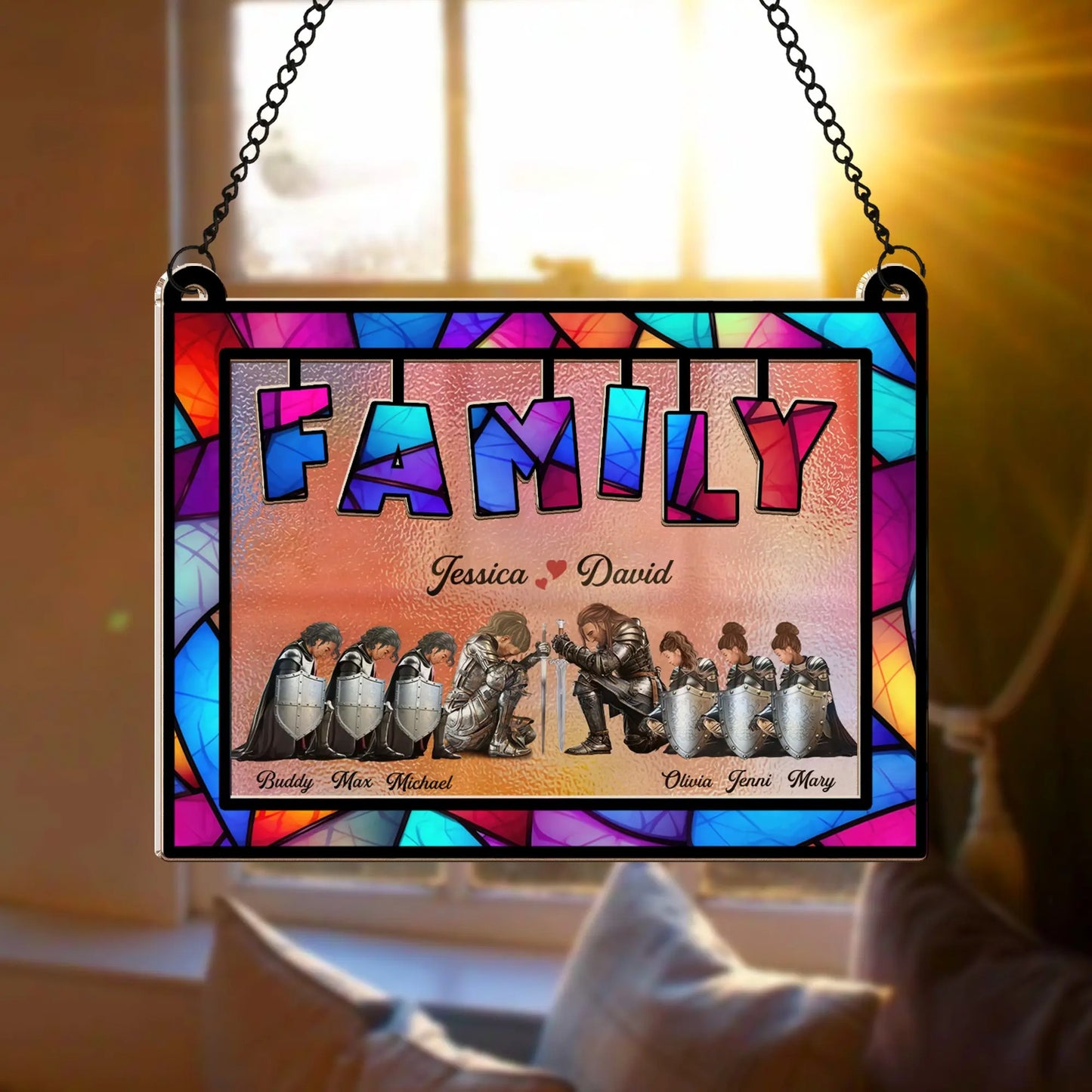 Custom The Family Warrior Of God - Personalized Christian Family Hanging Suncatcher Ornament