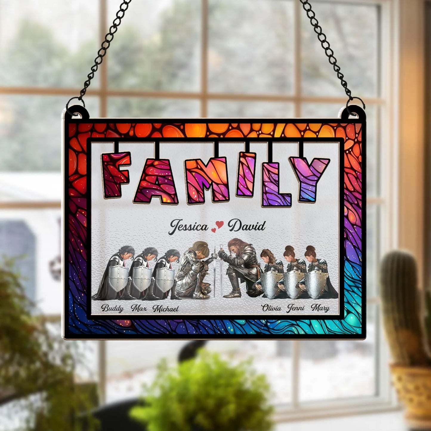 Custom The Family Warrior Of God - Personalized Christian Family Hanging Suncatcher Ornament