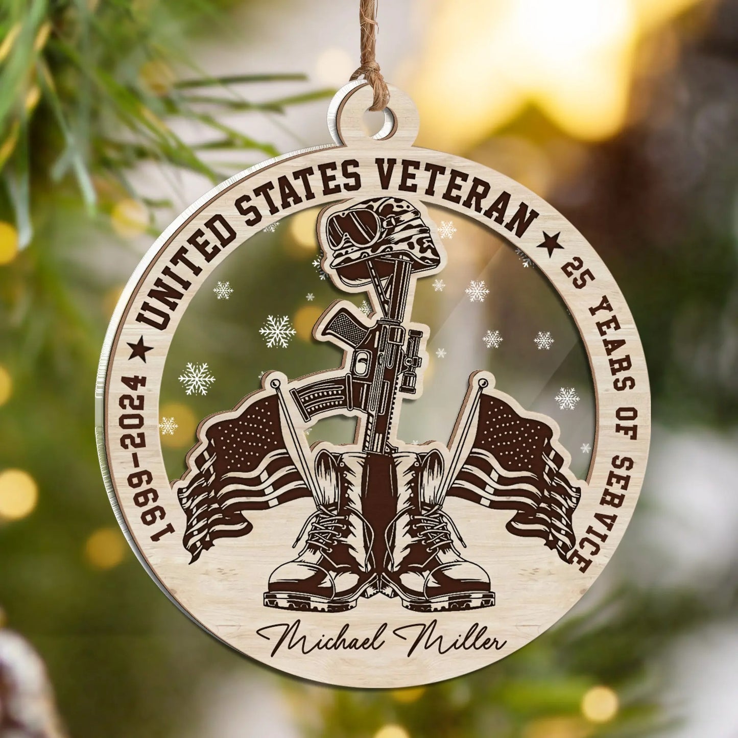 Custom United States Veteran Christmas Ornament, Personalized Military Service 2 Layered Mix Ornament