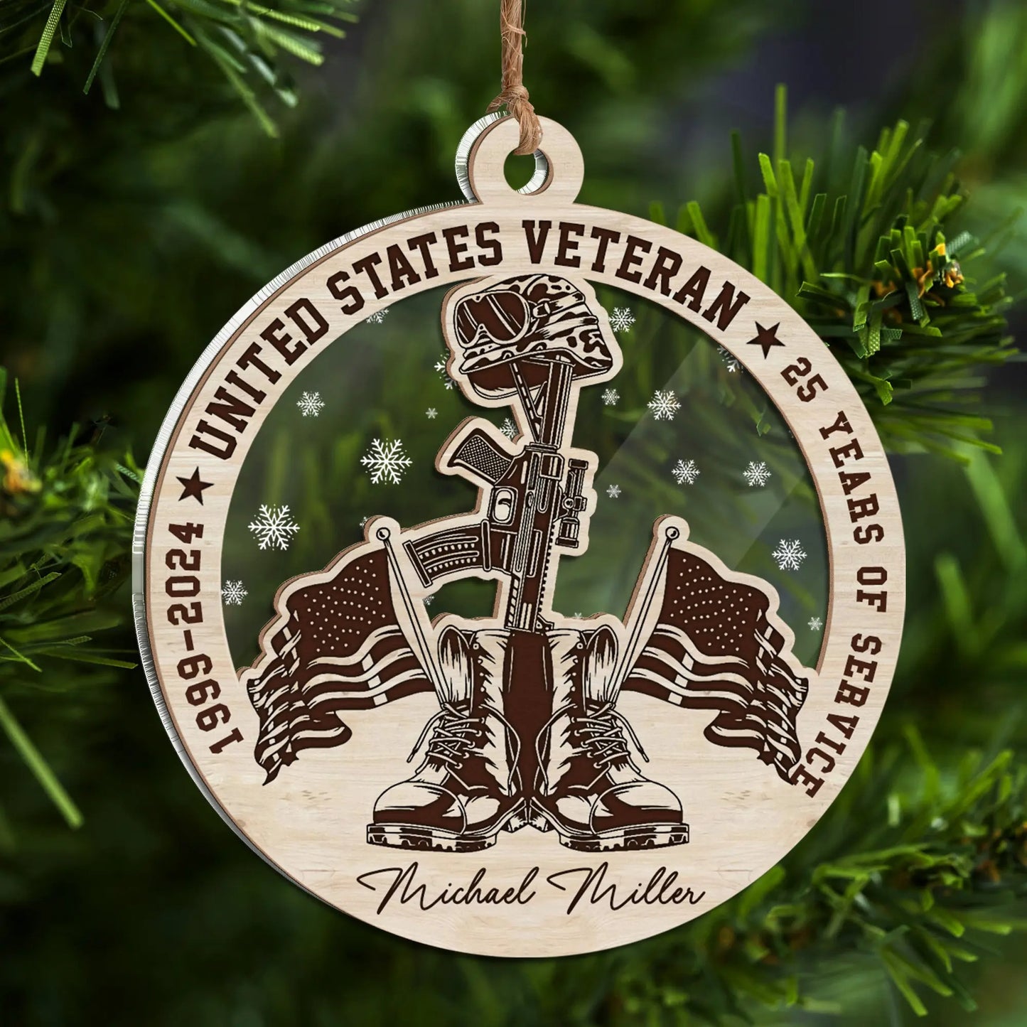 Custom United States Veteran Christmas Ornament, Personalized Military Service 2 Layered Mix Ornament