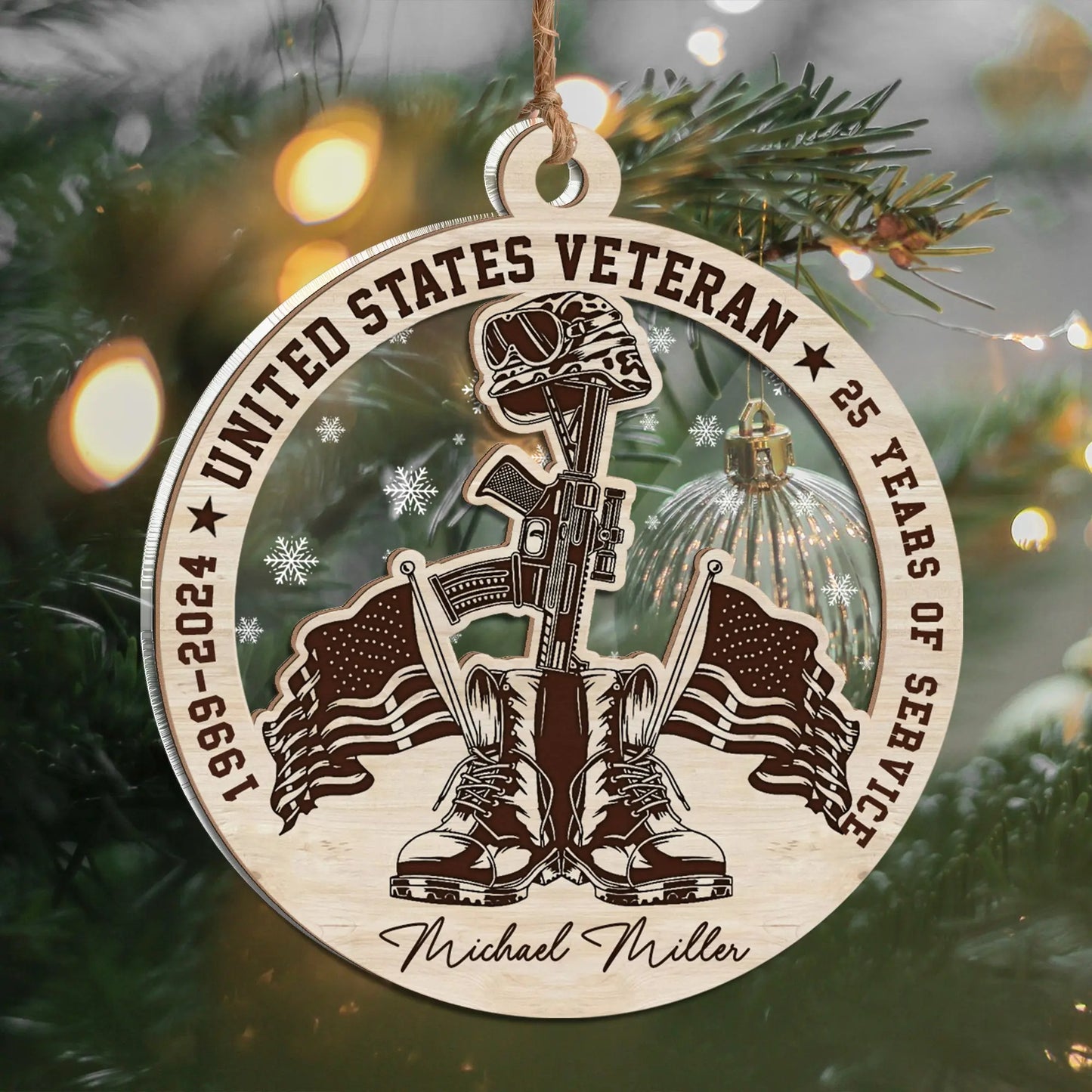 Custom United States Veteran Christmas Ornament, Personalized Military Service 2 Layered Mix Ornament