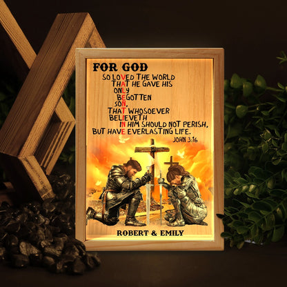 Custom Warrior Couple, For God So Loved The World - Personalized God's Valentine Frame Light Box