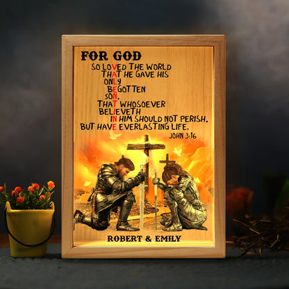 Custom Warrior Couple, For God So Loved The World - Personalized God's Valentine Frame Light Box