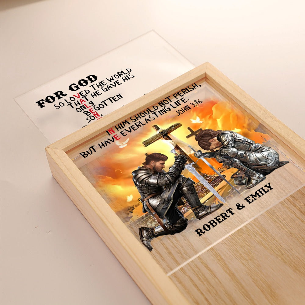 Custom Warrior Couple, For God So Loved The World - Personalized God's Valentine Frame Light Box