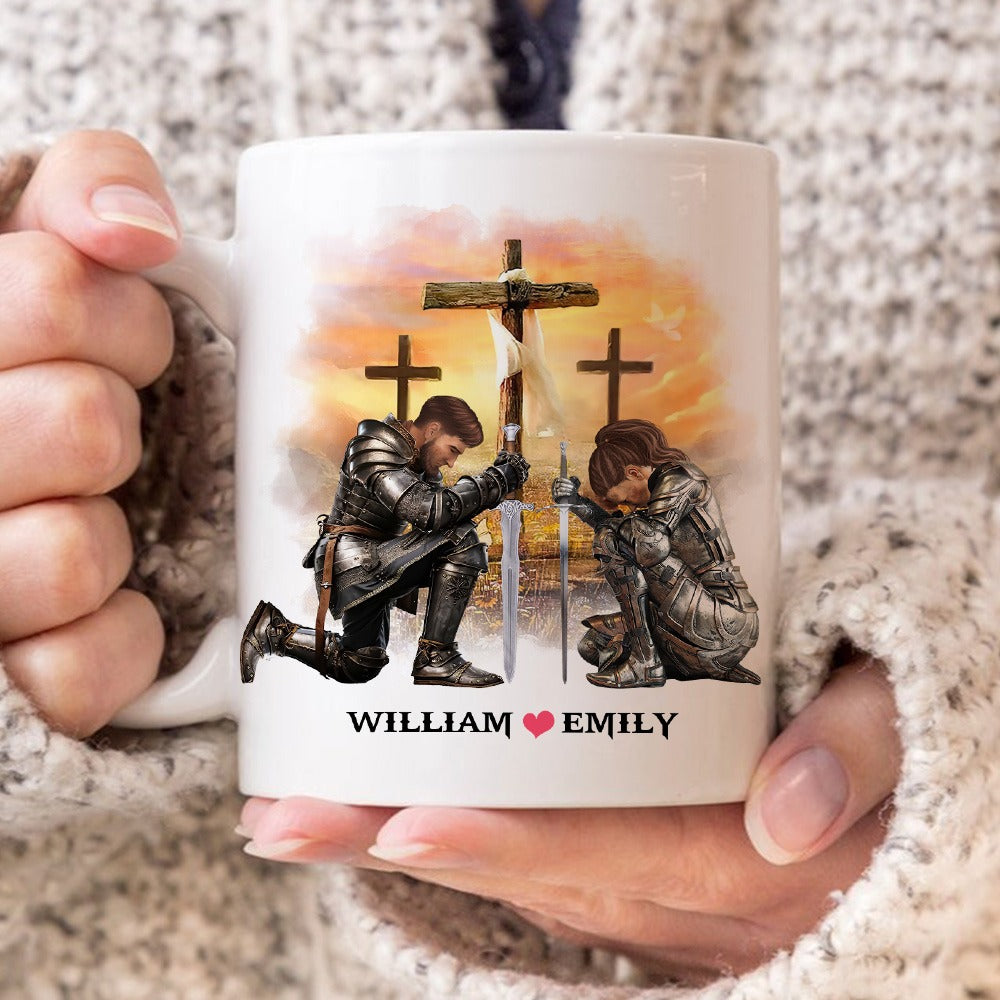 Custom Warrior Couple, For God So Loved The World - Personalized God's Valentine White Mug