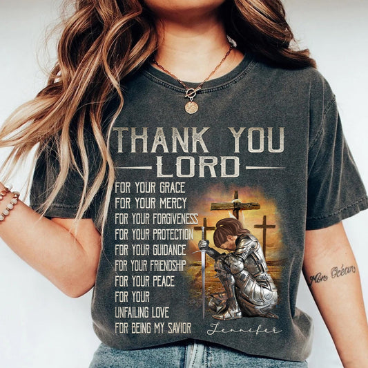 Custom Warrior Of God Thank You Lord For Your Grace - Personalized Gift For Christian T-Shirt