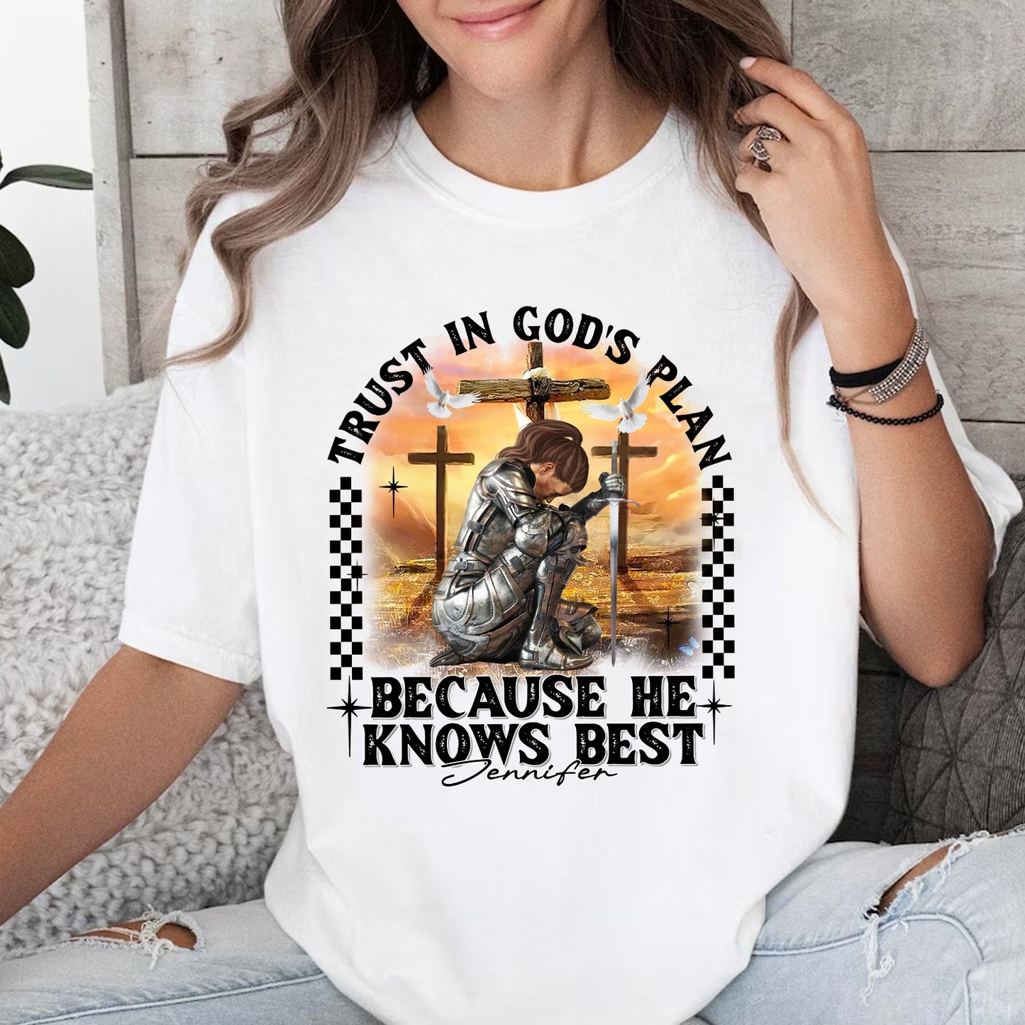 Custom Warrior Of God Trust In God's Plan - Personalized Christian Gift T-Shirt