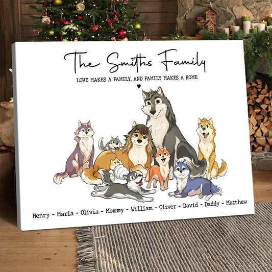 Custom Wolf Family Print Home Is Where The Heart Is - Personalized Wolf Family Poster Canvas