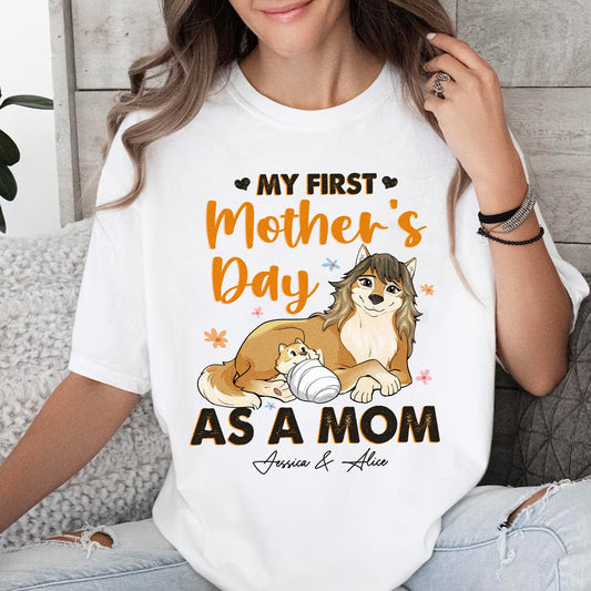 Custom Wolf Mom And Baby My First Mother's Day As A Mom - Personalized New Moms T-Shirt