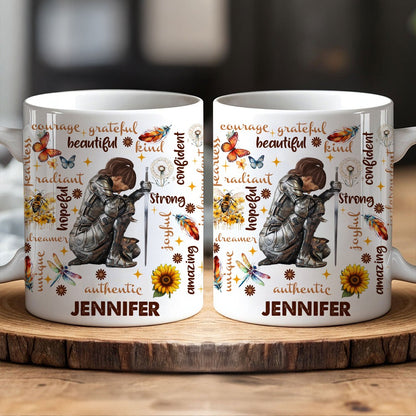 Custom Woman Warrior Of God Positive Affirmations Beautiful Strong Girl - Personalized Christian Gift Mug