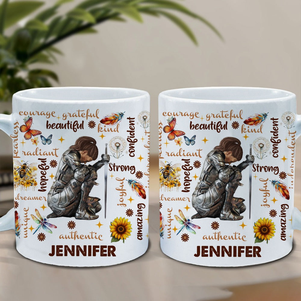 Custom Woman Warrior Of God Positive Affirmations Beautiful Strong Girl - Personalized Christian Gift Mug