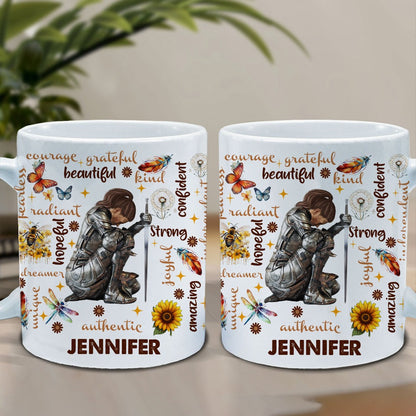 Custom Woman Warrior Of God Positive Affirmations Beautiful Strong Girl - Personalized Christian Gift Mug