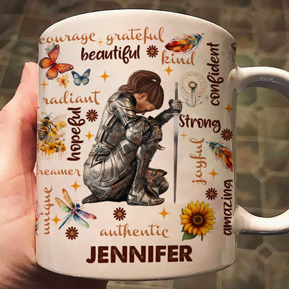 Custom Woman Warrior Of God Positive Affirmations Beautiful Strong Girl - Personalized Christian Gift Mug