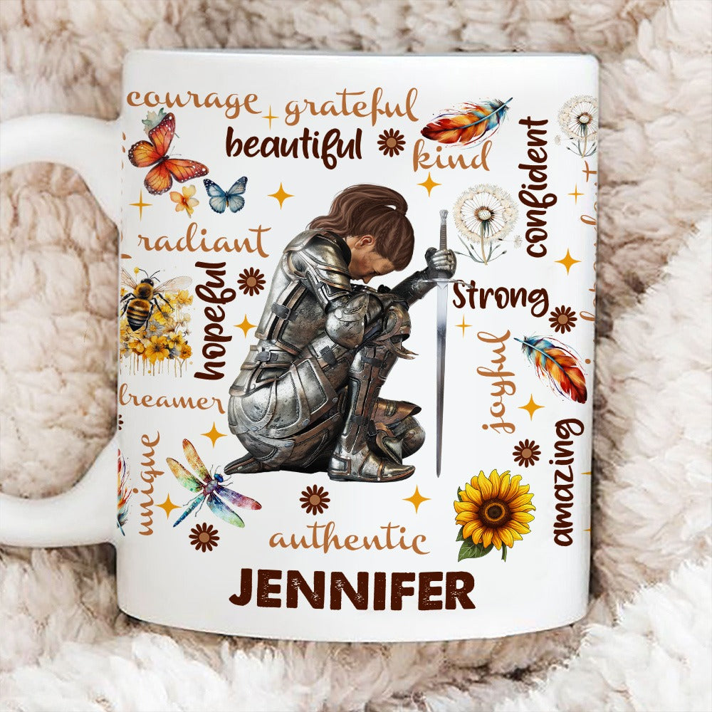 Custom Woman Warrior Of God Positive Affirmations Beautiful Strong Girl - Personalized Christian Gift Mug