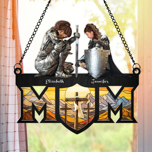 Custom Woman Warrior Of God - Gift For Mom - Personalized Mother and Daughter Hanging Suncatcher Ornament