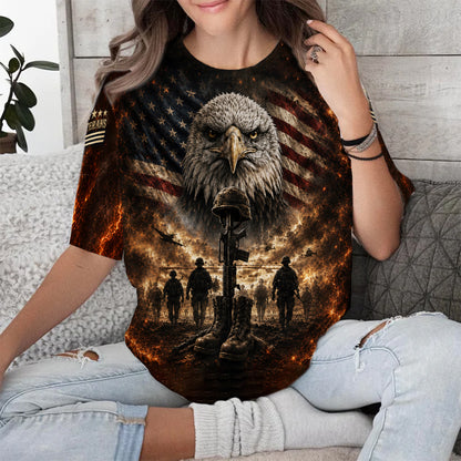 Death Smiles At Us All Only The Veterans Smile Back Eagle American Flag 3D All Over Print T-Shirt And Hoodie