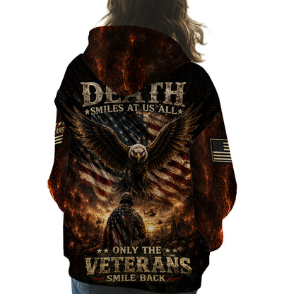 Death Smiles At Us All Only The Veterans Smile Back Eagle American Flag 3D All Over Print T-Shirt And Hoodie