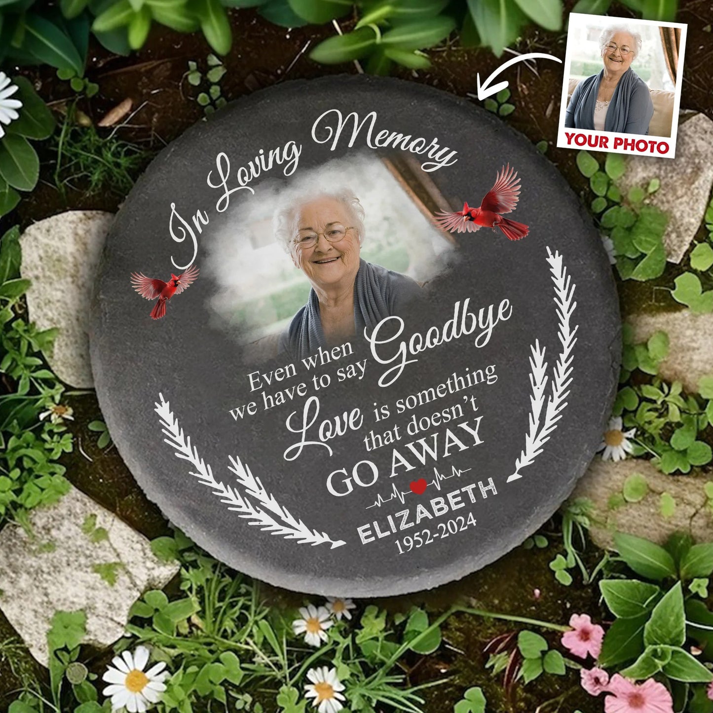 Even When We Have To Say Goodbye Memorial Stone, Sympathy Gift - Personalized Photo Memorial Garden Stone