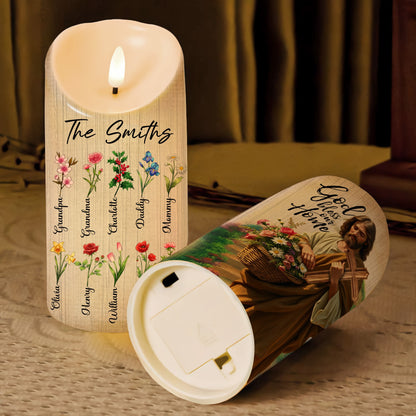 Family Birth Flower, Our Family Garden, God Bless Our Home - Personalized Family Gift Led Candle