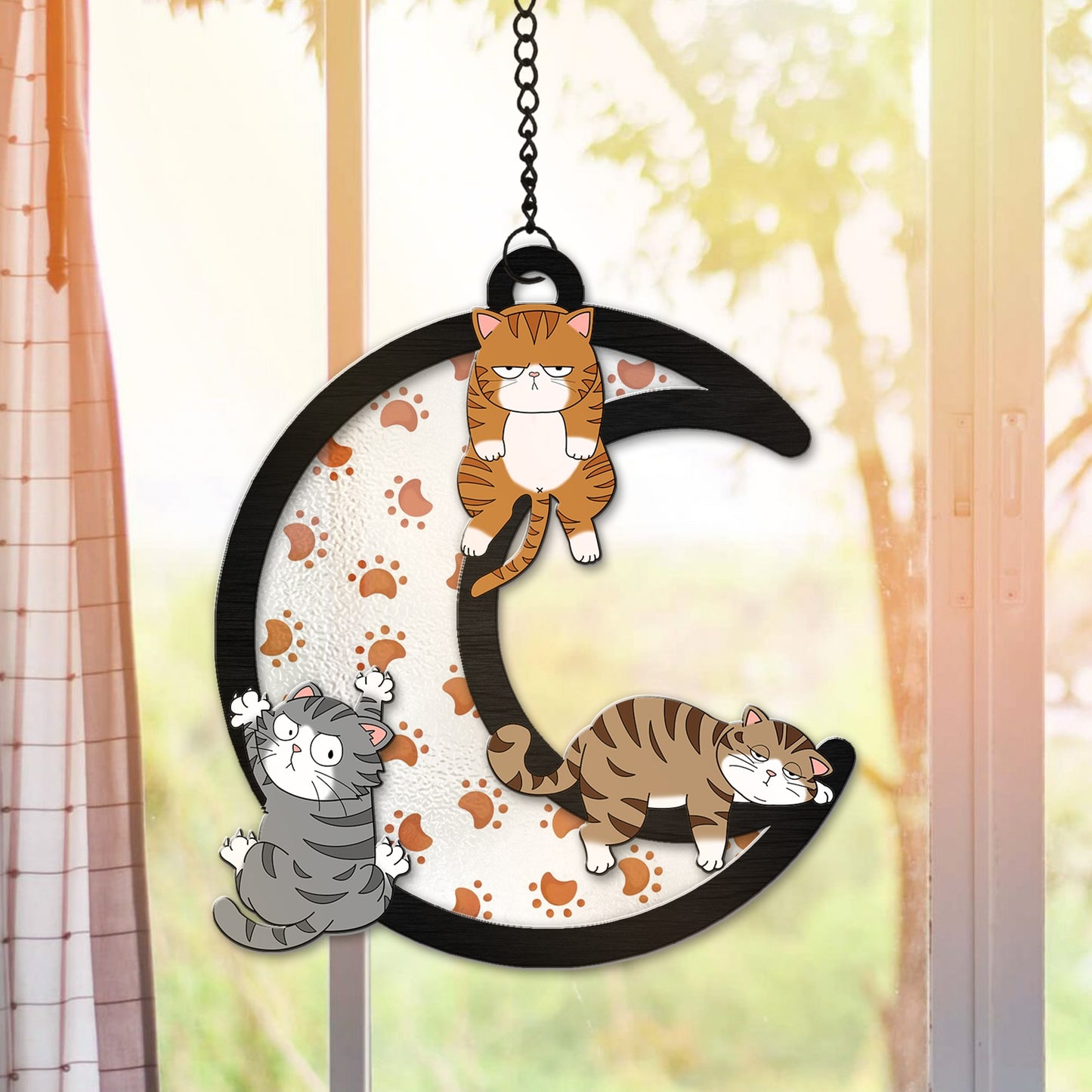 Funny Cat On The Moon Gifts For Cat Lovers Hanging Suncatcher Ornament