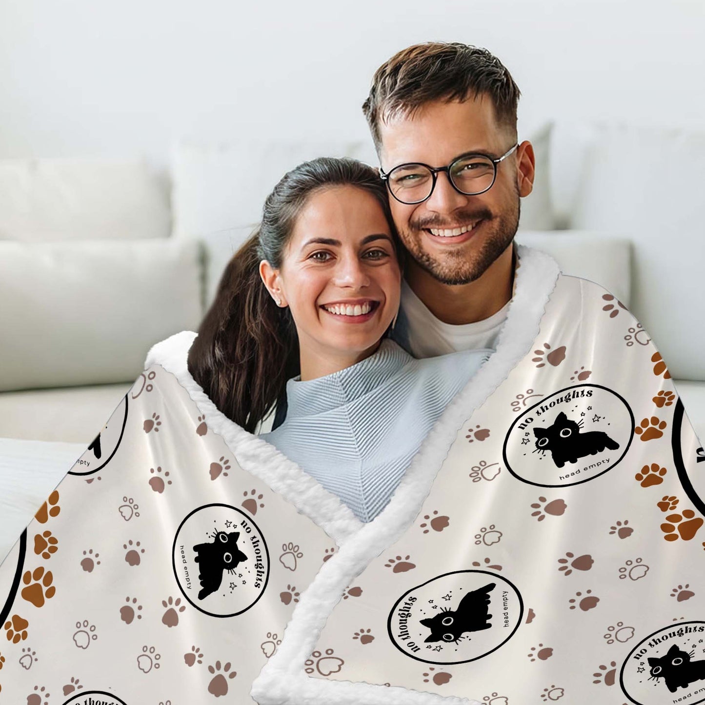 Funny Cat No Thoughts Head Empty Hooded Blanket, Cozy Meme Gift for Cat Lovers Hooded Blanket