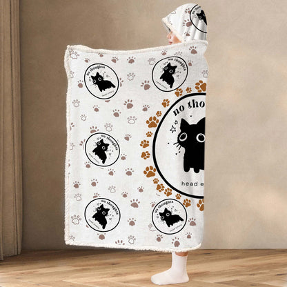 Funny Cat No Thoughts Head Empty Hooded Blanket, Cozy Meme Gift for Cat Lovers Hooded Blanket