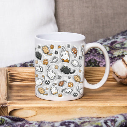 Funny Cats Life Patterns 3D Inflated Effect White Mug