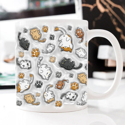 Funny Cats Life Patterns 3D Inflated Effect White Mug