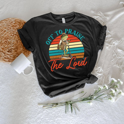 Funny Frog Off To Praise The Lord Bible Study Christian T-Shirt