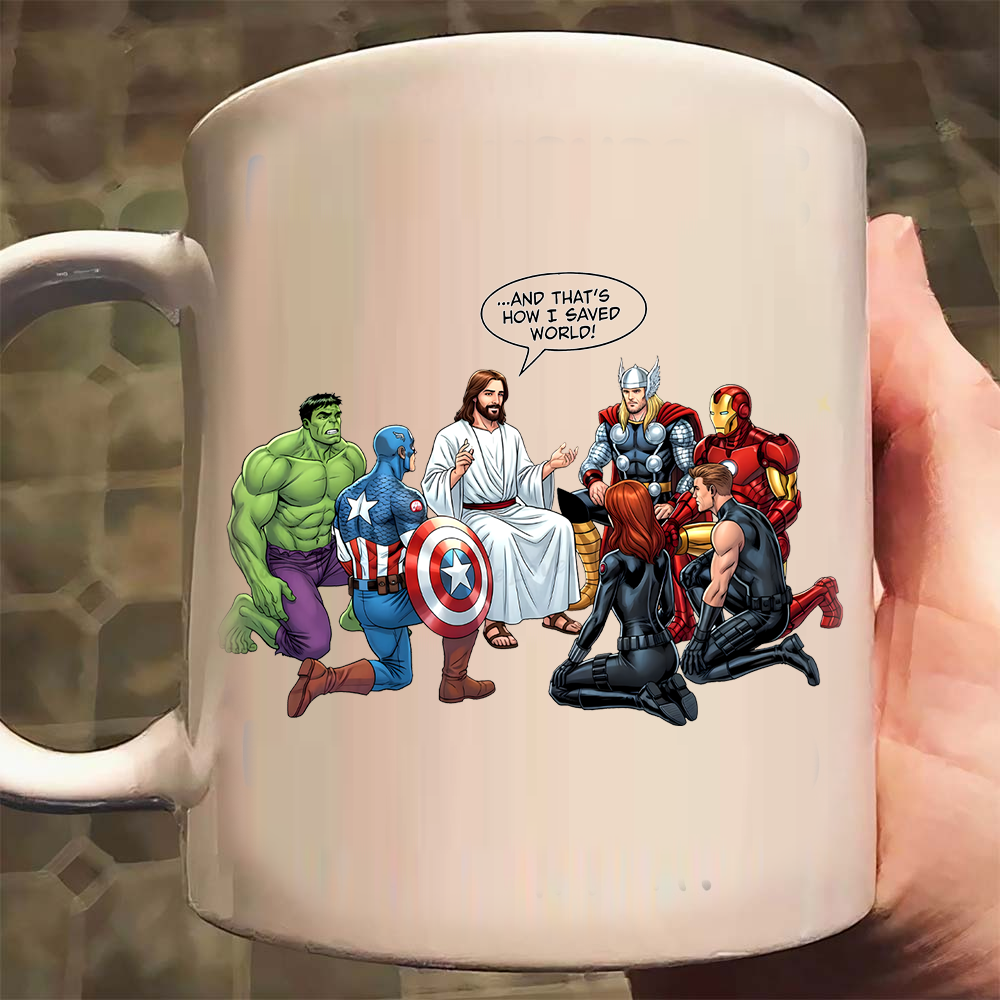 Jesus and Superheroes, Christian Faith Graphic, Vintage Savior White Mug
