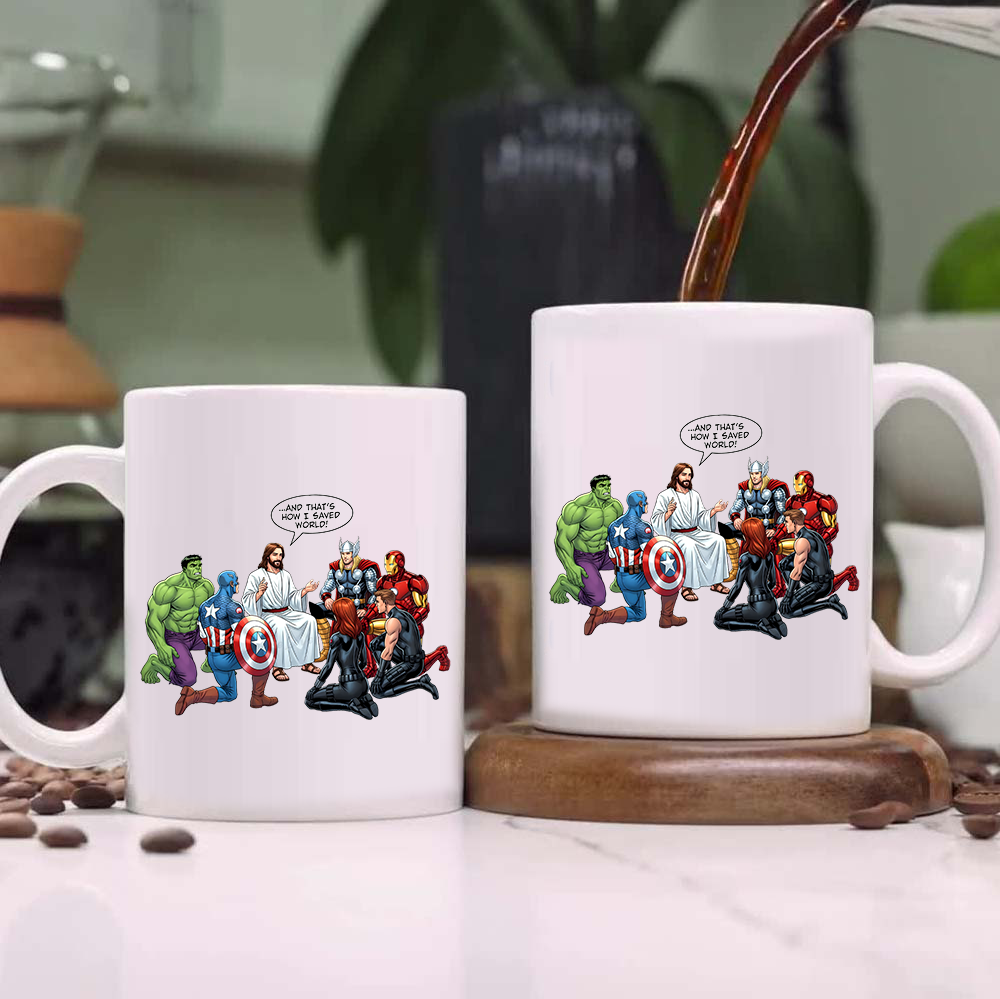 Jesus and Superheroes, Christian Faith Graphic, Vintage Savior White Mug