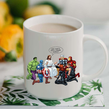 Jesus and Superheroes, Christian Faith Graphic, Vintage Savior White Mug