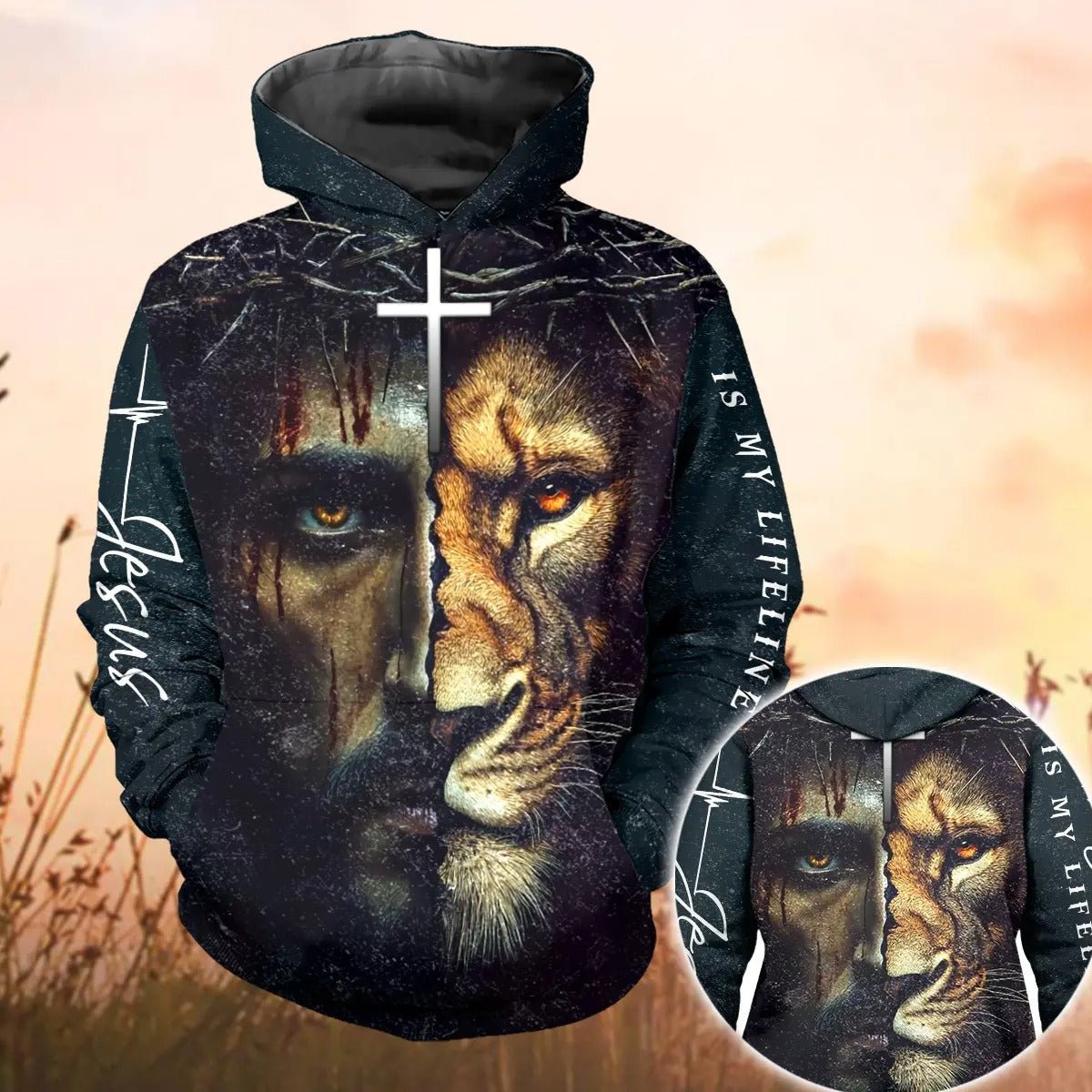 God And Lion, Jesus Is My Lifeline - Inspirational Christian 3D All Over Print T-Shirt And Hoodie