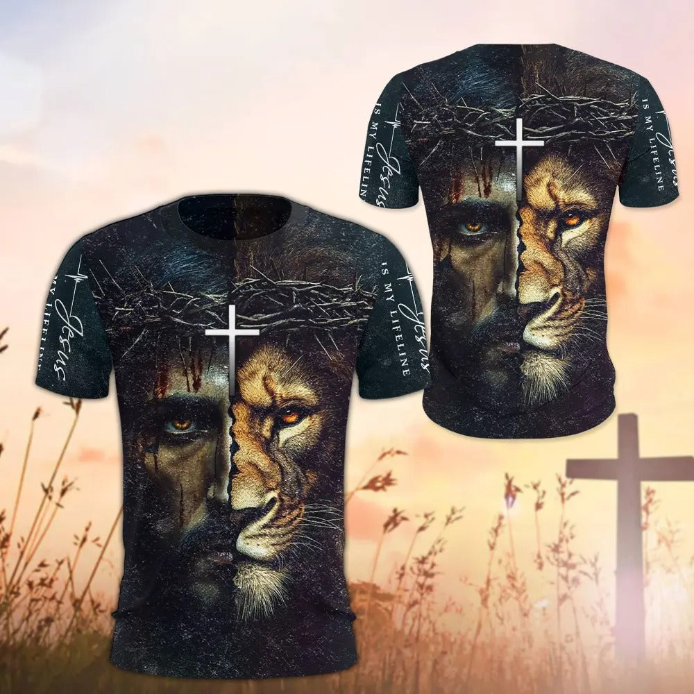 God And Lion, Jesus Is My Lifeline - Inspirational Christian 3D All Over Print T-Shirt And Hoodie