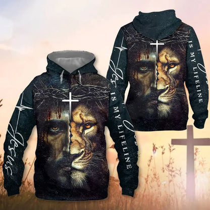 God And Lion, Jesus Is My Lifeline - Inspirational Christian 3D All Over Print T-Shirt And Hoodie