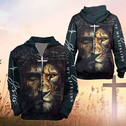 God And Lion, Jesus Is My Lifeline - Inspirational Christian 3D All Over Print T-Shirt And Hoodie