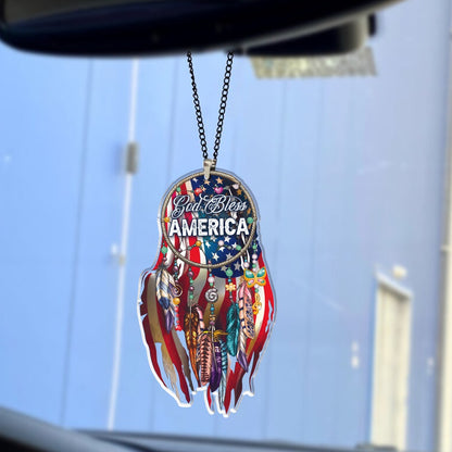 God Bless America Dream Catcher American Flag Eagle Car Ornament