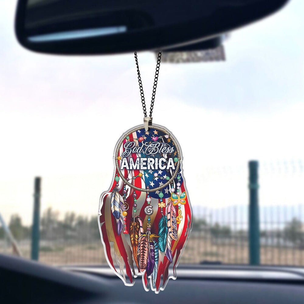 God Bless America Dream Catcher American Flag Eagle Car Ornament